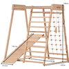 RINAGYM Petite aire de jeux intérieur triangle en bois pour enfants - Filet d’escalade enfant, échelle suédoise, anneaux, toboggan –Mur escalade enfant interieur idéal pour 1 à 5 
ans (Classic)