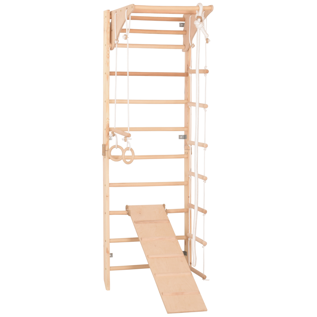Sprossenwand Kombi 3 aus Holz mit Rutschbrett – weitere Produktansicht 3 – RINAGYM