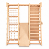 Mur d'escalade intérieur pour enfants et adultes – Structure en bois avec barre de traction, anneaux de gymnastique, corde d'escalade, échelle suédoise, barre réglable et rampe d'escalade double face – Modèle 3, couleur bois naturel (EN 913)
