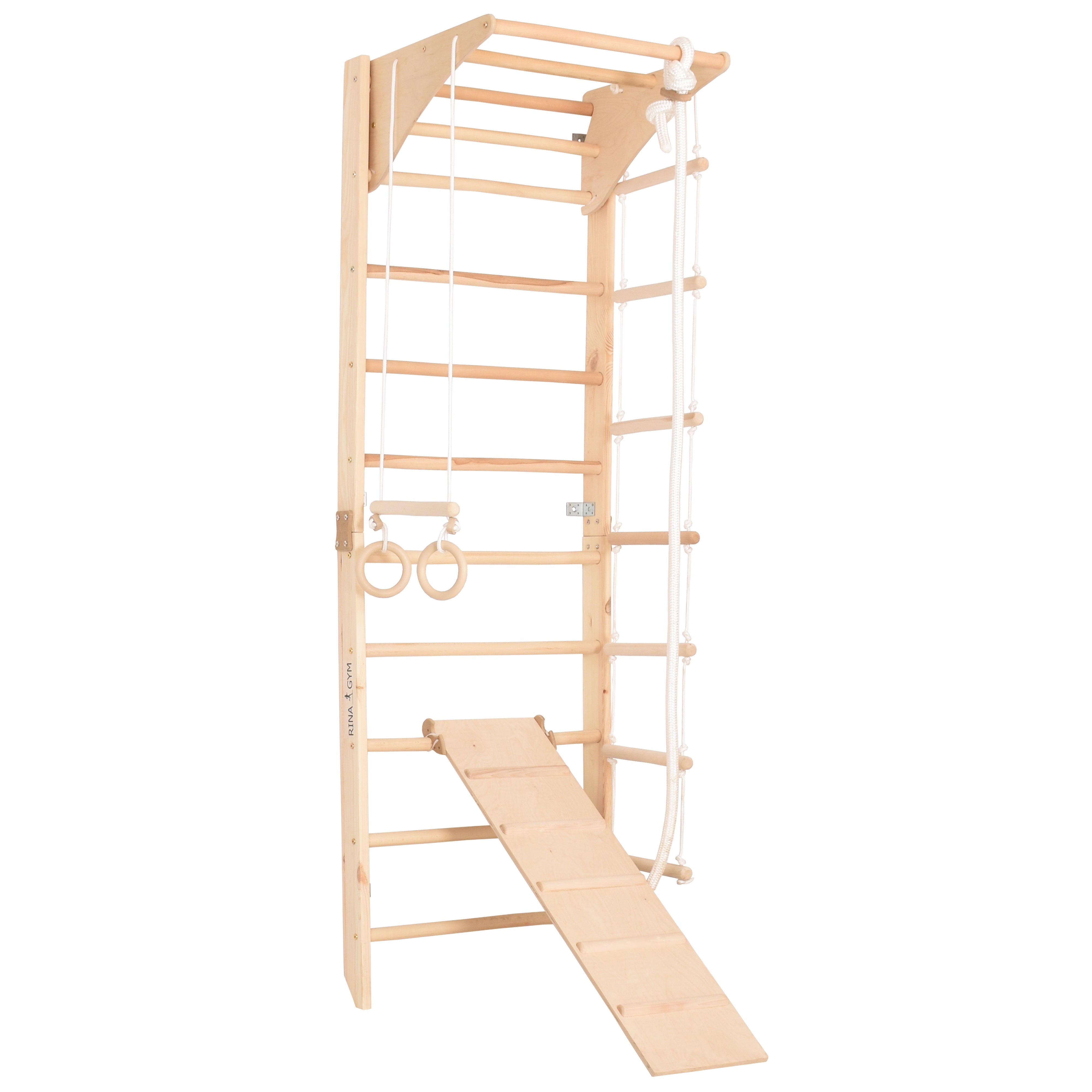 Sprossenwand Kombi 3 aus Holz mit Rutschbrett – RINAGYM