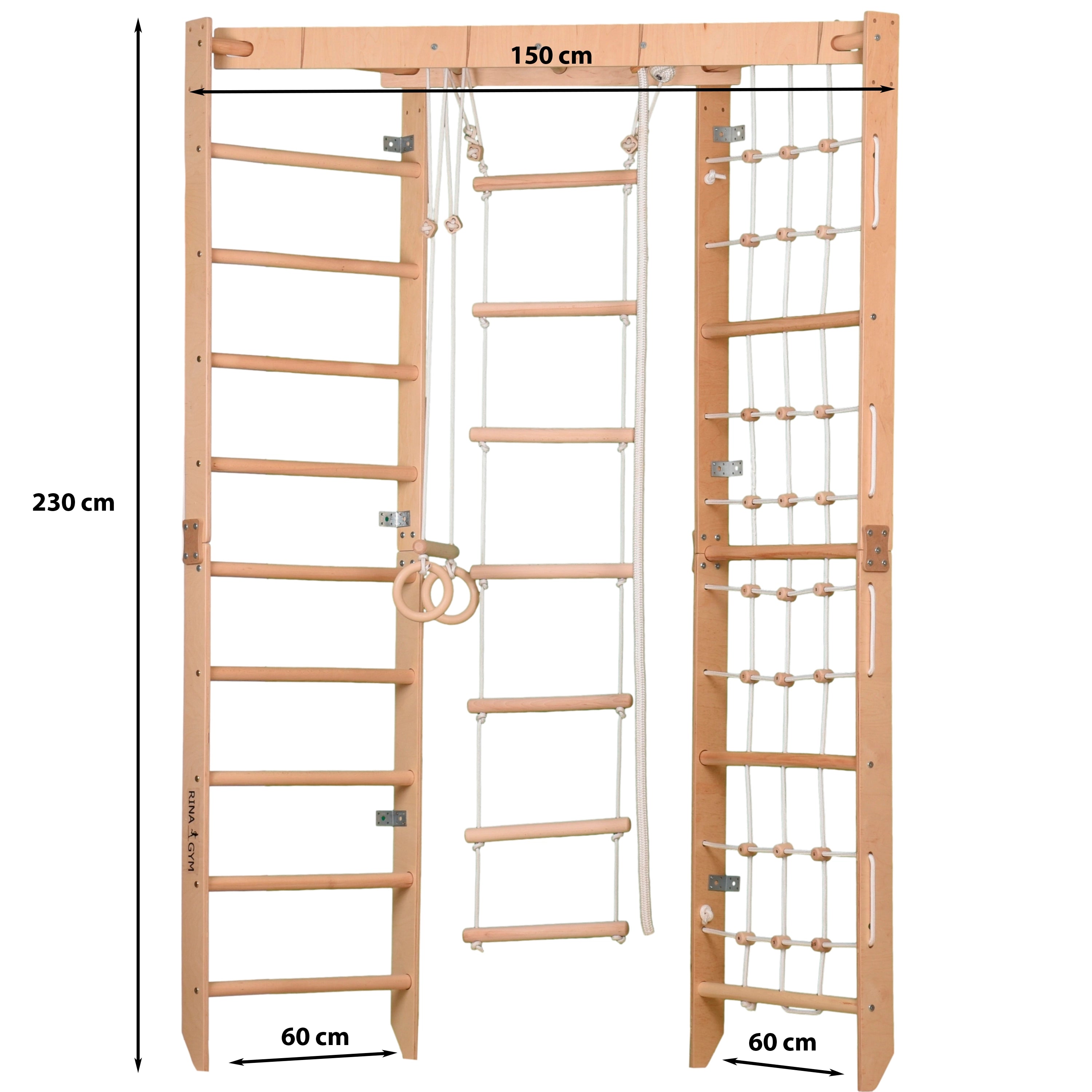 Structure d’escalade d’angle en bois – Échelle d’escalade, filet, échelle suspendue – Appareil de fitness compact pour toute la famille (SPR Corner Lack)