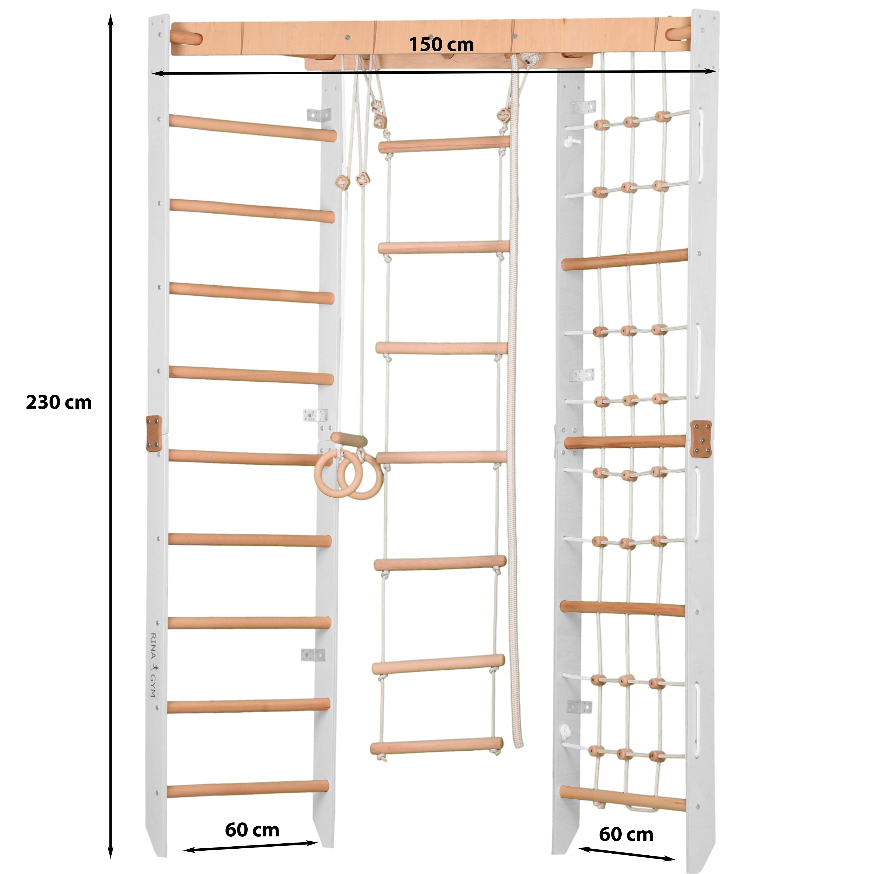 Indoor-Klettergerüst Eck weiß mit Netz – weitere Produktansicht 2 – RINAGYM