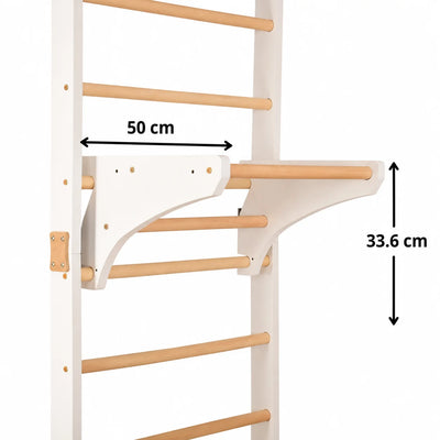 Barre de traction amovible pour échelle murale – barre en Yarnwood et bois de hêtre Ø34 mm, blanche, montage sans perçage