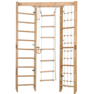 Structure d’escalade d’angle en bois – Échelle d’escalade, filet, échelle suspendue – Appareil de fitness compact pour toute la famille (SPR Corner Lack)