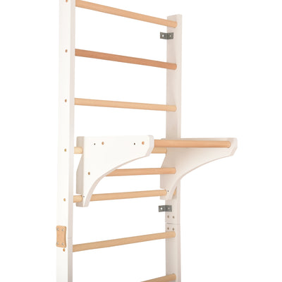 Barre de traction amovible pour échelle murale – barre en Yarnwood et bois de hêtre Ø34 mm, blanche, montage sans perçage