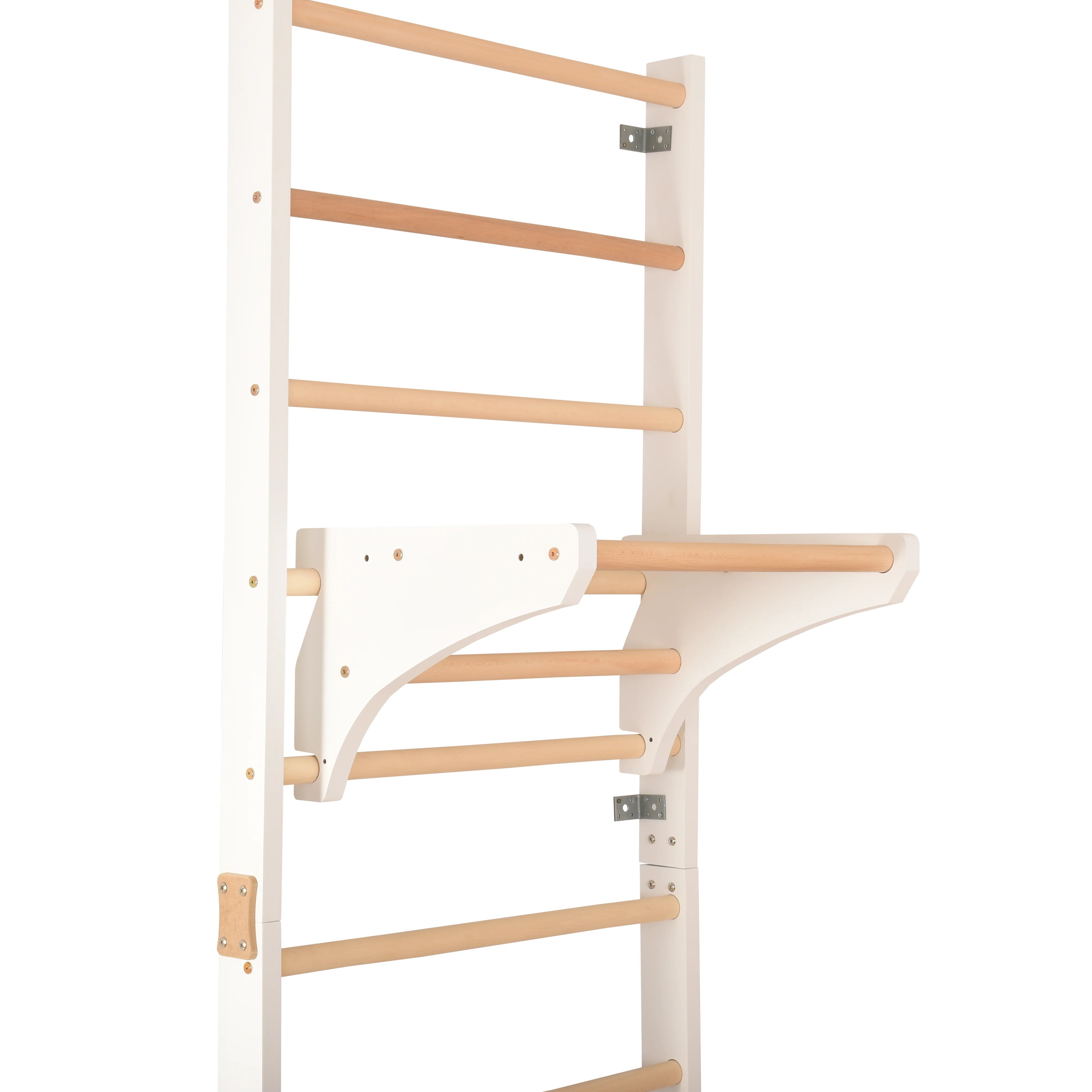 Barre de traction amovible pour échelle murale – barre en Yarnwood et bois de hêtre Ø34 mm, blanche, montage sans perçage