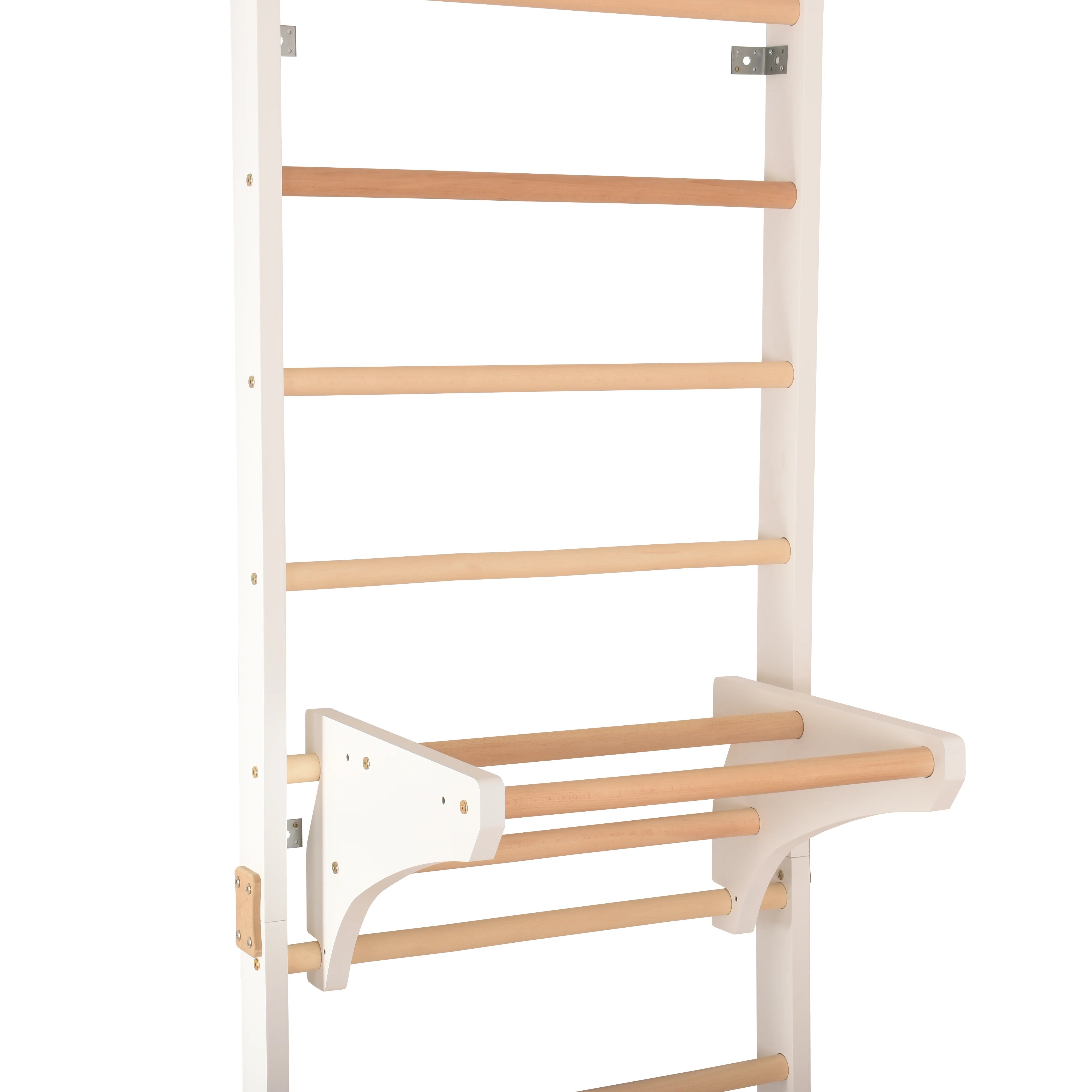 Barre de traction amovible pour échelle murale – barre en Yarnwood et bois de hêtre Ø34 mm, blanche, montage sans perçage