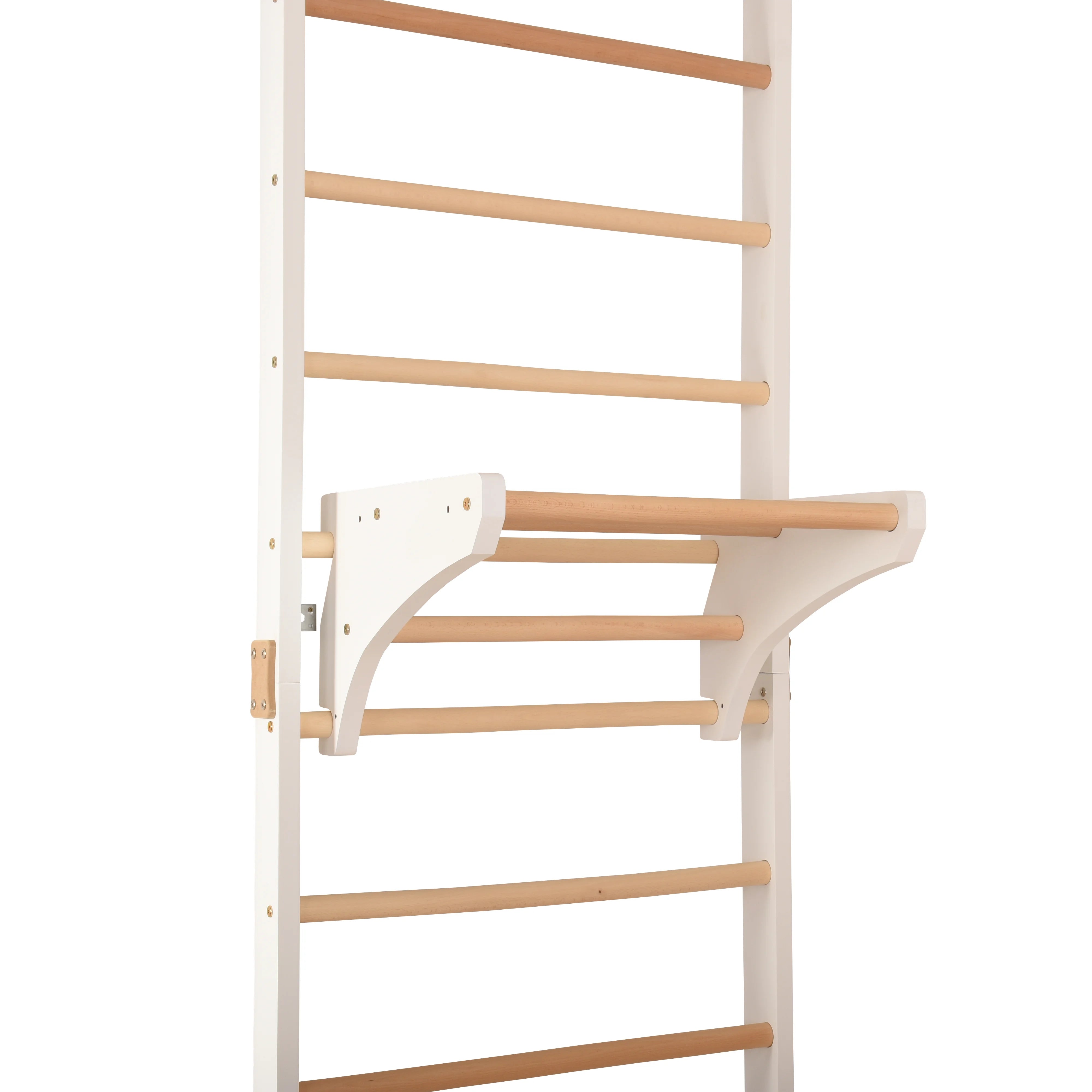 Barre de traction amovible pour échelle murale – barre en Yarnwood et bois de hêtre Ø34 mm, blanche, montage sans perçage