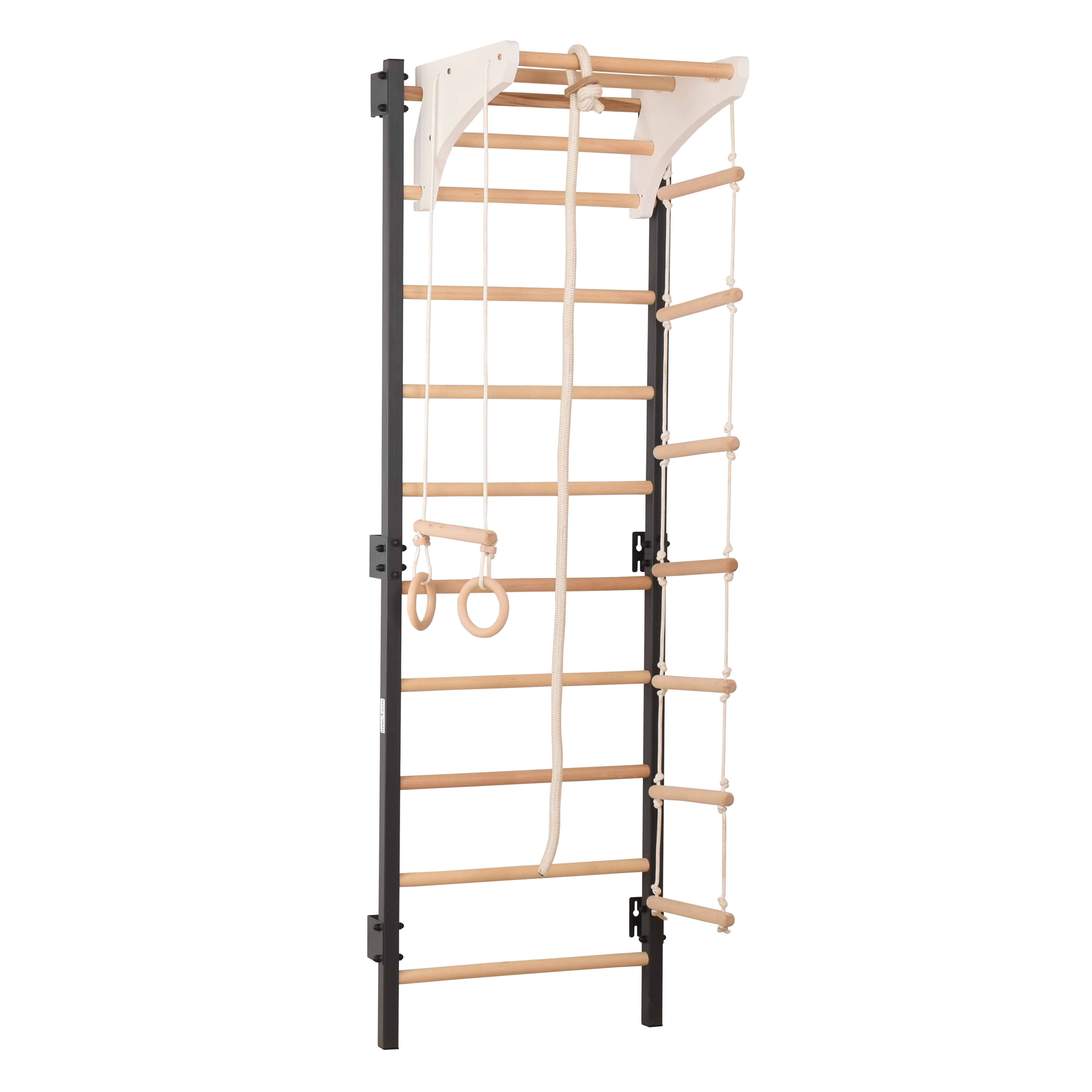 Sprossenwand STEEL KOM 2 Graphit mit Klimmzugstange & Ringen – RINAGYM