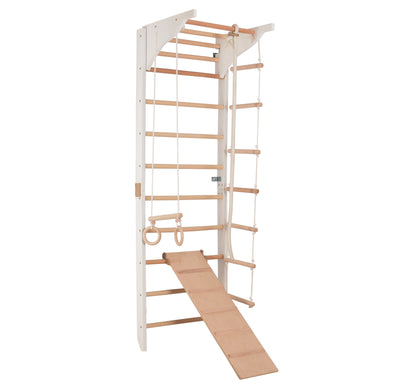 Sprossenwand PRO 3 weiß – Dip-Barren & Kletterrampe – RINAGYM