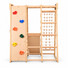 Mur d'escalade intérieur pour enfants et adultes – Structure en bois avec barre de traction, anneaux de gymnastique, corde d'escalade, échelle suédoise, barre réglable et rampe d'escalade double face – Modèle 3, couleur bois naturel (EN 913)