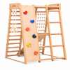 Mur d'escalade intérieur pour enfants et adultes – Structure en bois avec barre de traction, anneaux de gymnastique, corde d'escalade, échelle suédoise, barre réglable et rampe d'escalade double face – Modèle 3, couleur bois naturel (EN 913)